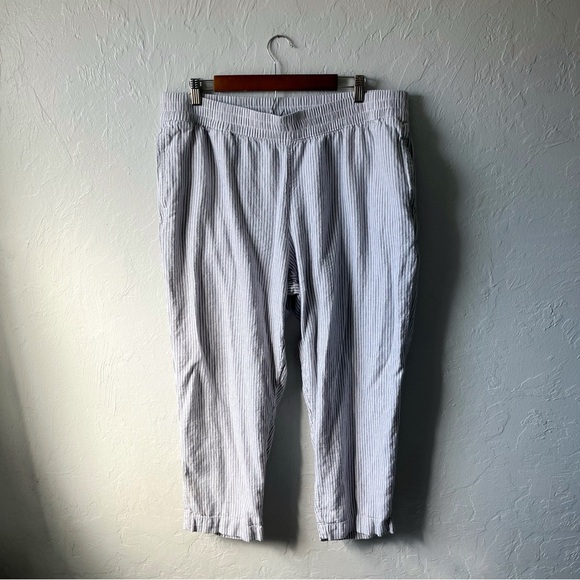 Old Navy High Rise Straight XL Comfort Waistband Striped Gray Pants Linen Blend - Picture 1 of 6